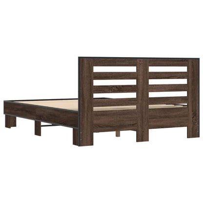 vidaXL Bed Frame | Brown Oak | Engineered Wood, Metal, Plywood | Double | Modern