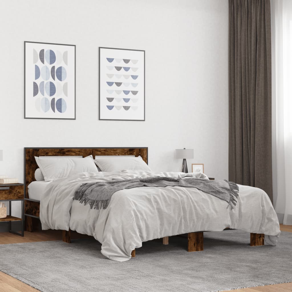 vidaXL Bed Frame without Mattress Smoked Oak 135x190 cm Double