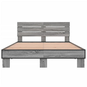vidaXL Bed Frame Grey Sonoma 135x190 cm Double Engineered Wood and Metal