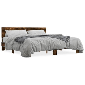 vidaXL Bed Frame Smoked Oak 200x200 cm Engineered Wood and Metal