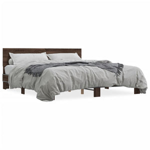 vidaXL Bed Frame Brown Oak 180x200 cm Super King Engineered Wood and Metal