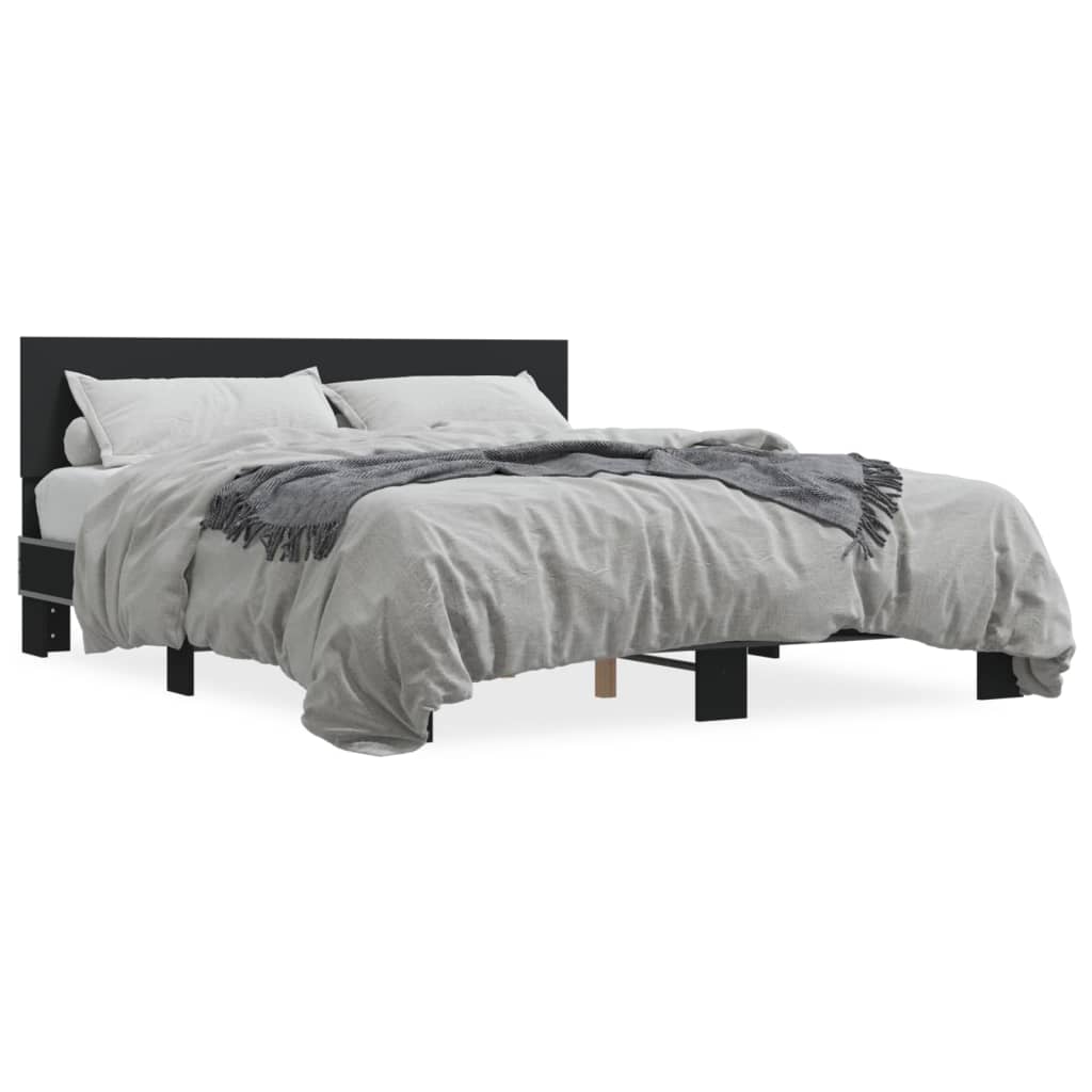 vidaXL Bed Frame Black 160x200 cm Engineered Wood and Metal