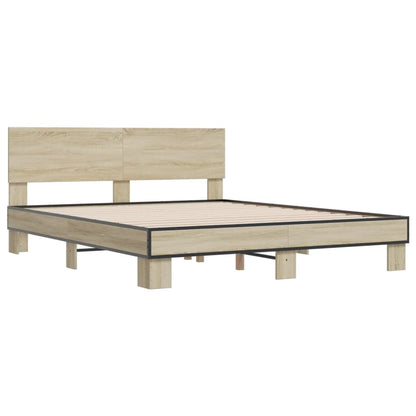 vidaXL Bed Frame | Sonoma Oak | Engineered Wood and Metal, Plywood Slats