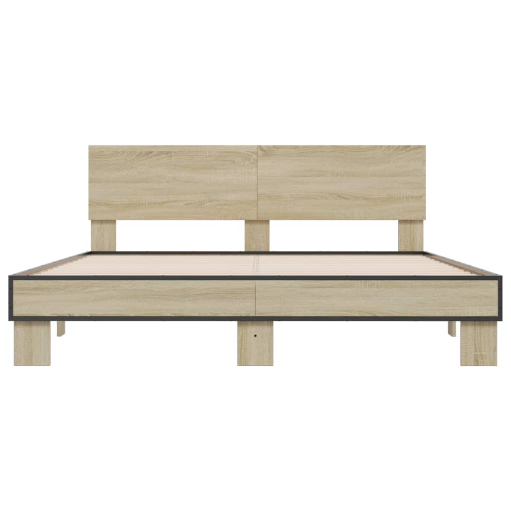 vidaXL Bed Frame | Sonoma Oak | Engineered Wood and Metal, Plywood Slats