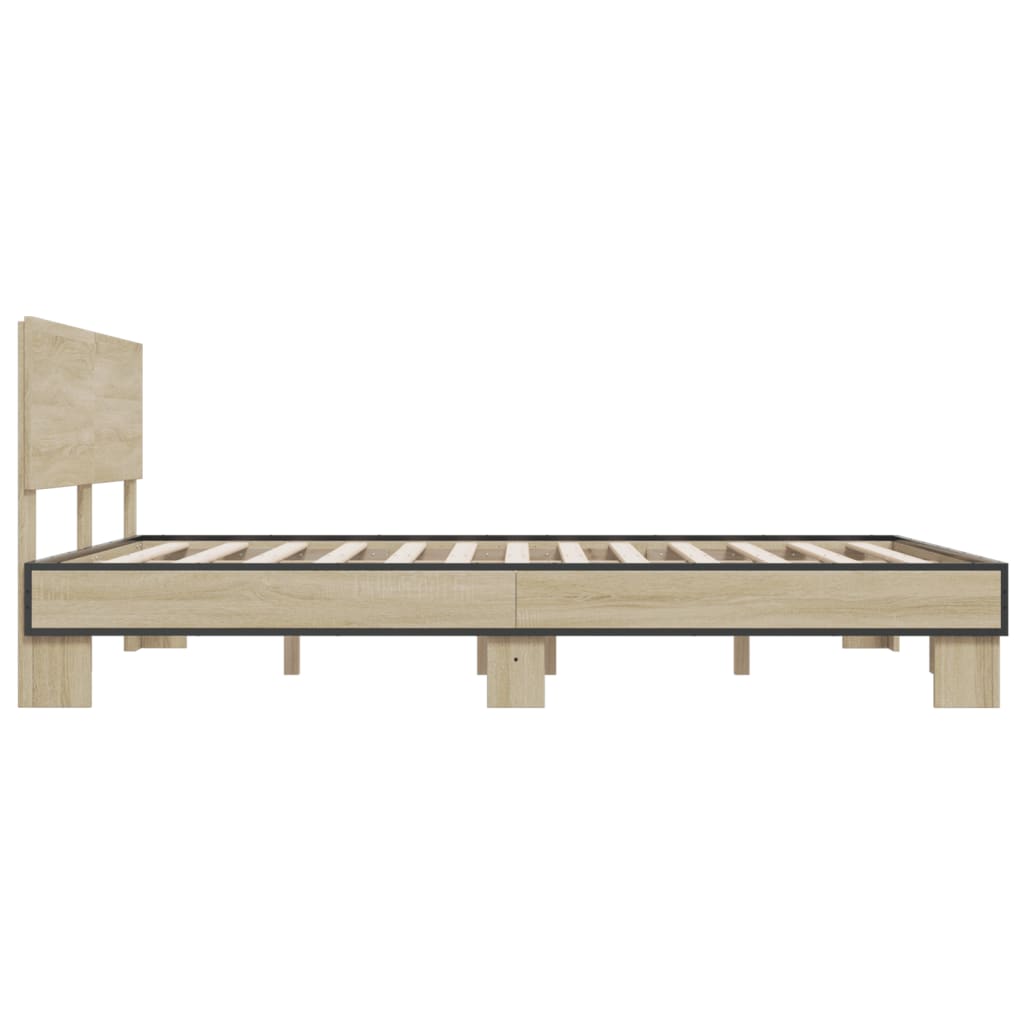 vidaXL Bed Frame | Sonoma Oak | Engineered Wood and Metal, Plywood Slats