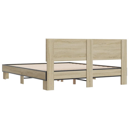 vidaXL Bed Frame | Sonoma Oak | Engineered Wood and Metal, Plywood Slats