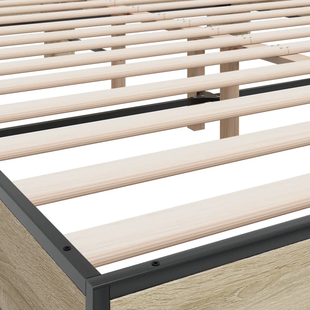 vidaXL Bed Frame | Sonoma Oak | Engineered Wood and Metal, Plywood Slats