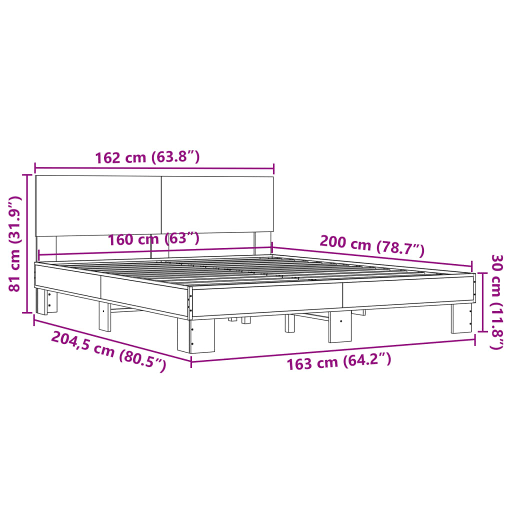 vidaXL Bed Frame | Sonoma Oak | Engineered Wood and Metal, Plywood Slats