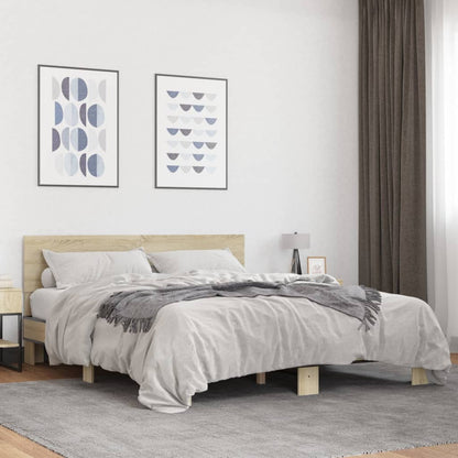 vidaXL Bed Frame | Sonoma Oak | Engineered Wood and Metal, Plywood Slats