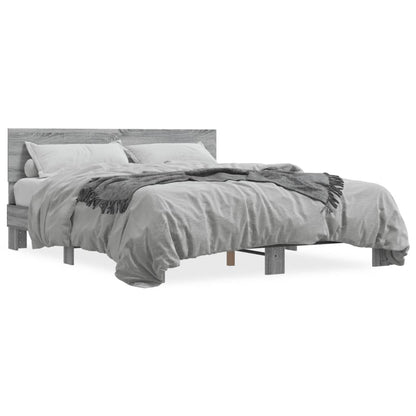vidaXL Bed Frame | Grey Sonoma |Engineered wood and metal with plywood slats