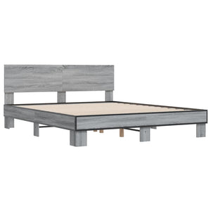 vidaXL Bed Frame Grey Sonoma 150x200 cm King Size Engineered Wood and Metal