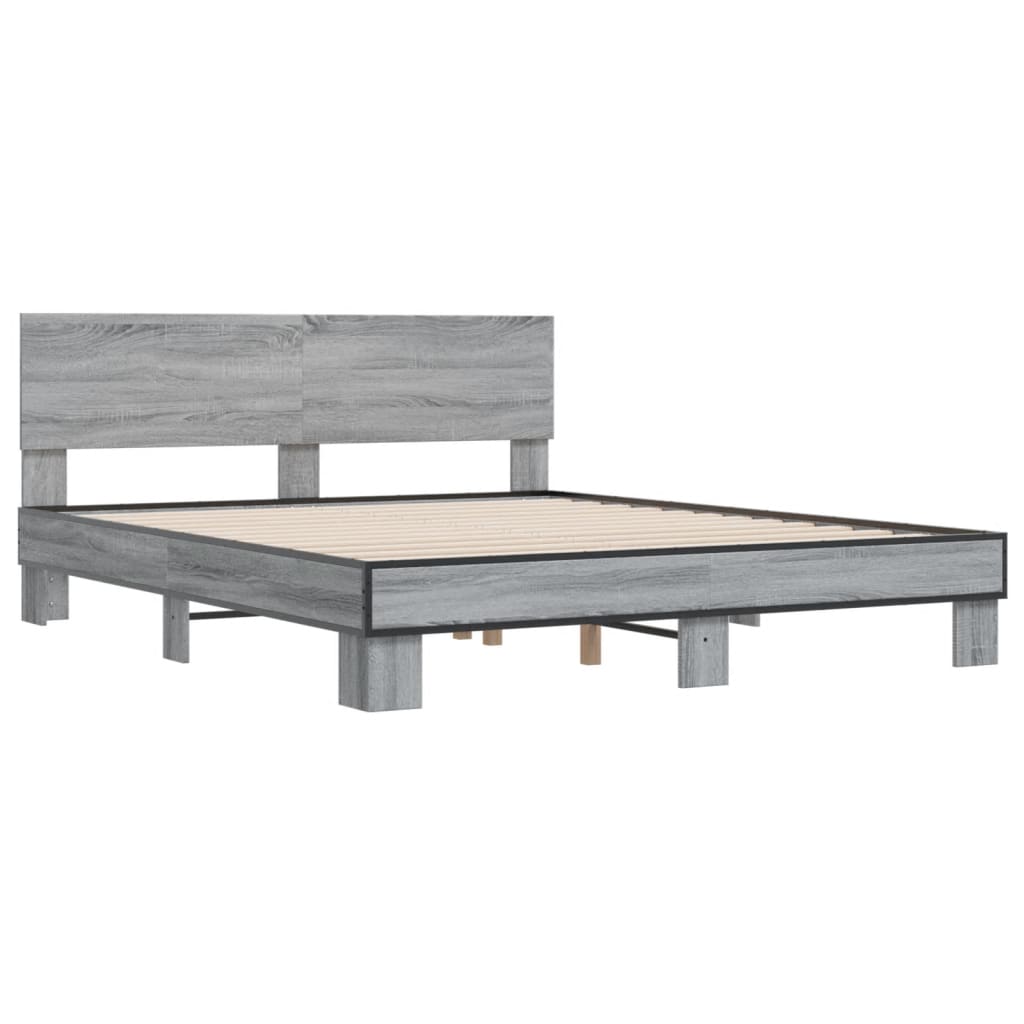 vidaXL Bed Frame | Grey Sonoma |Engineered wood and metal with plywood slats