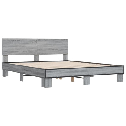 vidaXL Bed Frame | Grey Sonoma |Engineered wood and metal with plywood slats