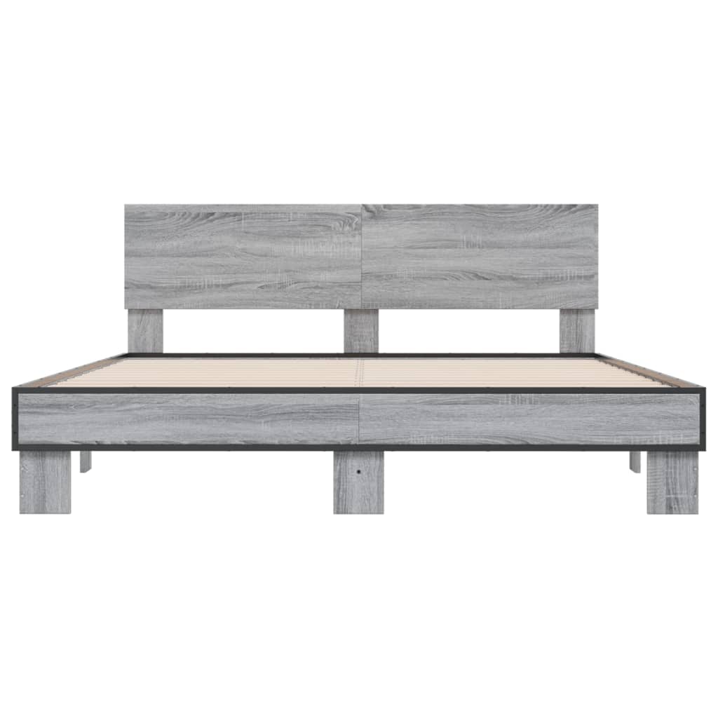 vidaXL Bed Frame | Grey Sonoma |Engineered wood and metal with plywood slats