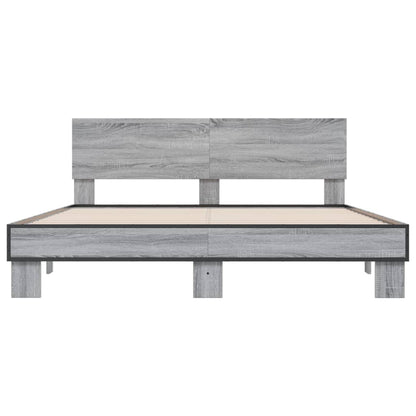 vidaXL Bed Frame | Grey Sonoma |Engineered wood and metal with plywood slats