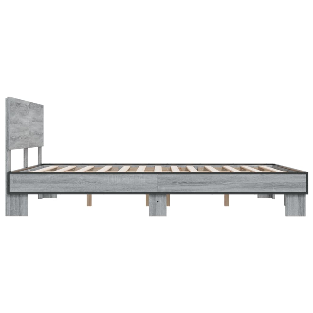 vidaXL Bed Frame | Grey Sonoma |Engineered wood and metal with plywood slats