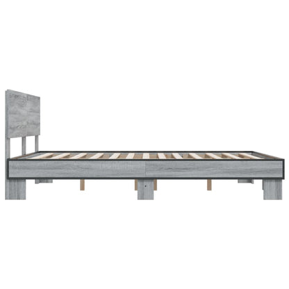 vidaXL Bed Frame | Grey Sonoma |Engineered wood and metal with plywood slats