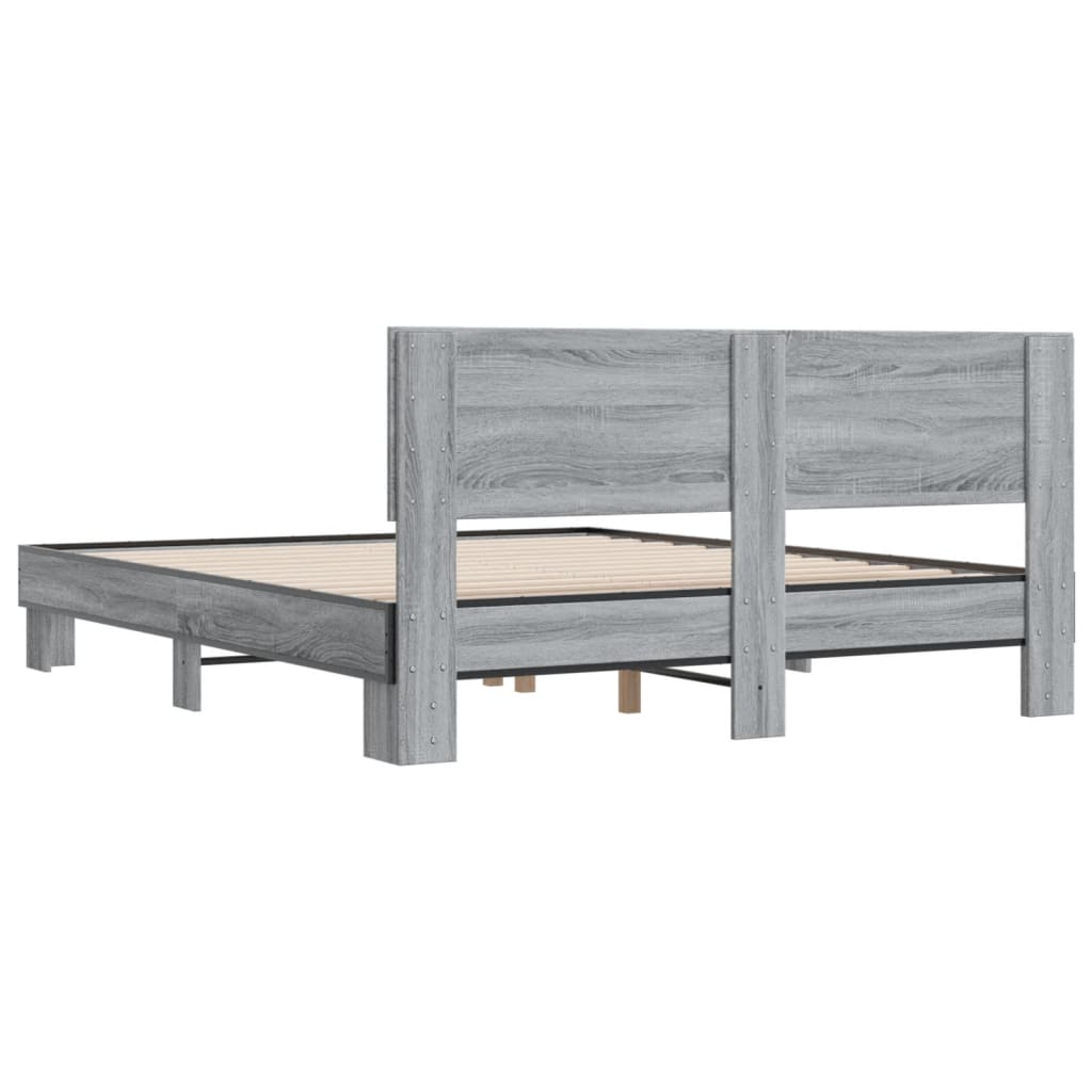 vidaXL Bed Frame | Grey Sonoma |Engineered wood and metal with plywood slats