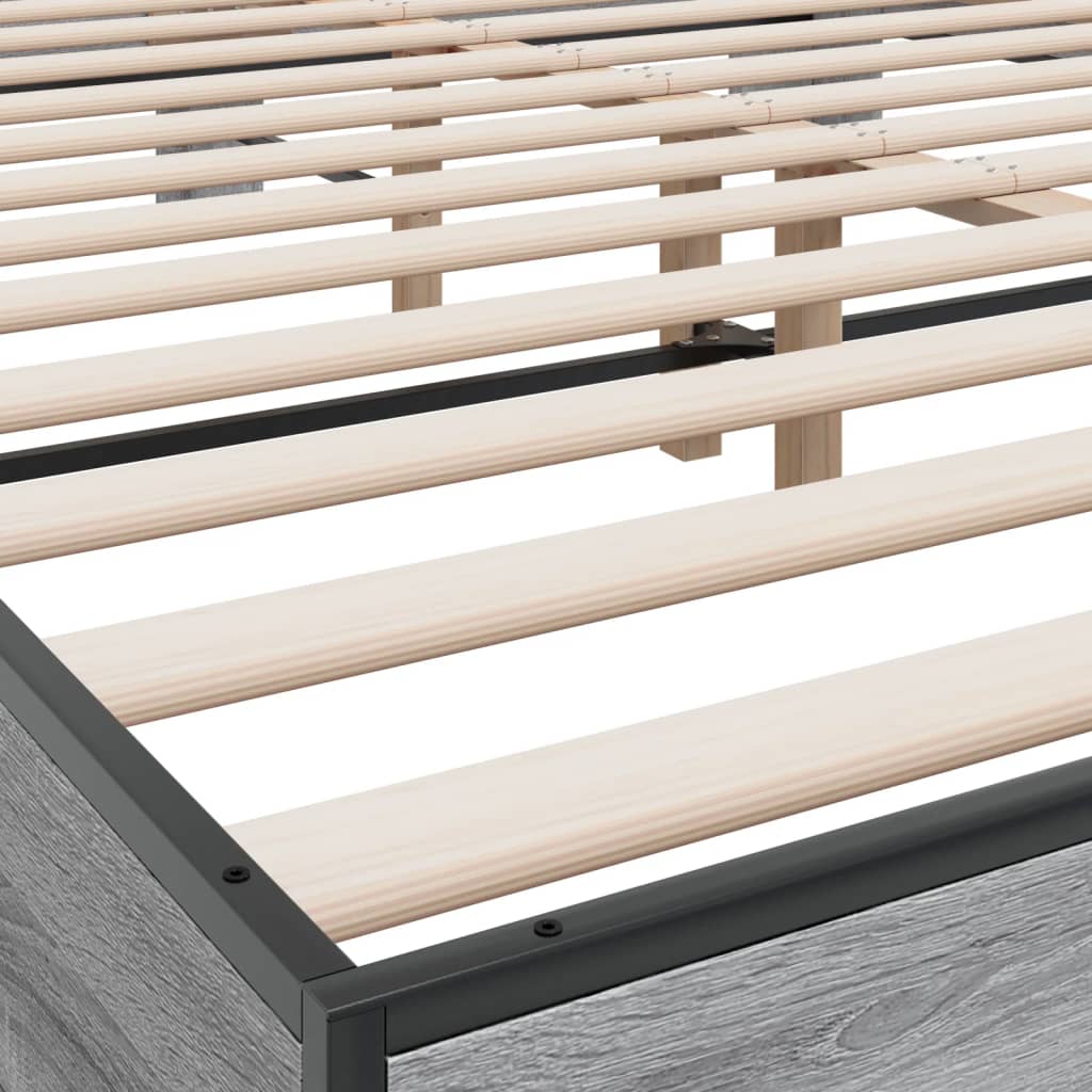 vidaXL Bed Frame | Grey Sonoma |Engineered wood and metal with plywood slats