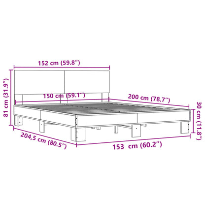 vidaXL Bed Frame | Grey Sonoma |Engineered wood and metal with plywood slats