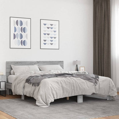 vidaXL Bed Frame | Grey Sonoma |Engineered wood and metal with plywood slats