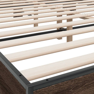 vidaXL Bed Frame Brown Oak 150x200 cm King Size Engineered Wood and Metal