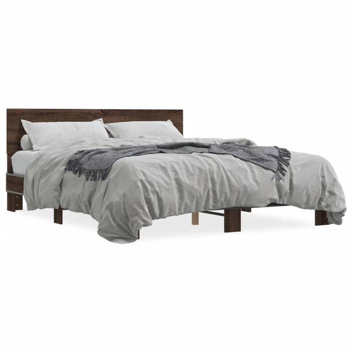 vidaXL Bed Frame Brown Oak 150x200 cm King Size Engineered Wood and Metal