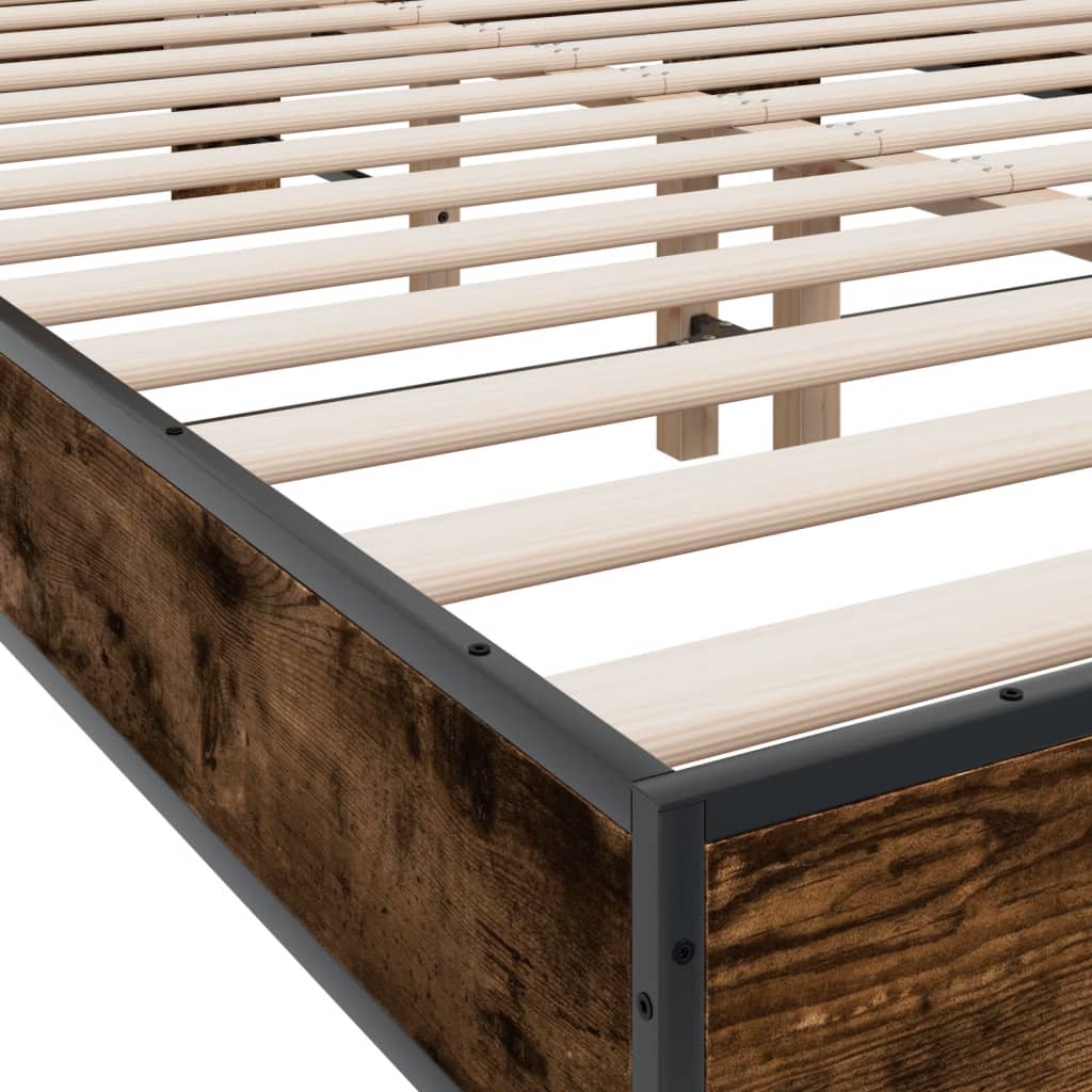 vidaXL Bed Frame | Smoked Oak | Engineered wood, metal, plywood
