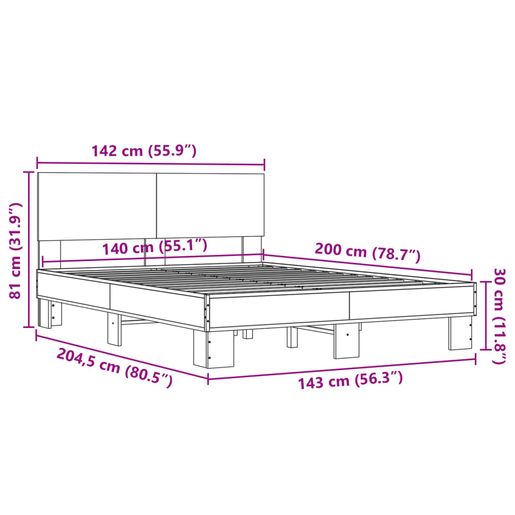 vidaXL Bed Frame | Smoked Oak | Engineered wood, metal, plywood
