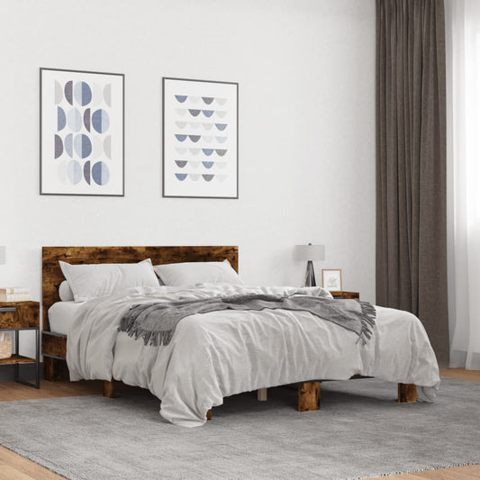 vidaXL Bed Frame | Smoked Oak | Engineered wood, metal, plywood