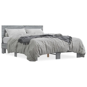 vidaXL Bed Frame Grey Sonoma 140x200 cm Engineered Wood and Metal