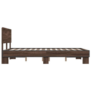 vidaXL Bed Frame Brown Oak 140x200 cm Engineered Wood and Metal