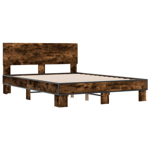 vidaXL Bed Frame Smoked Oak 120x200 cm Engineered Wood and Metal