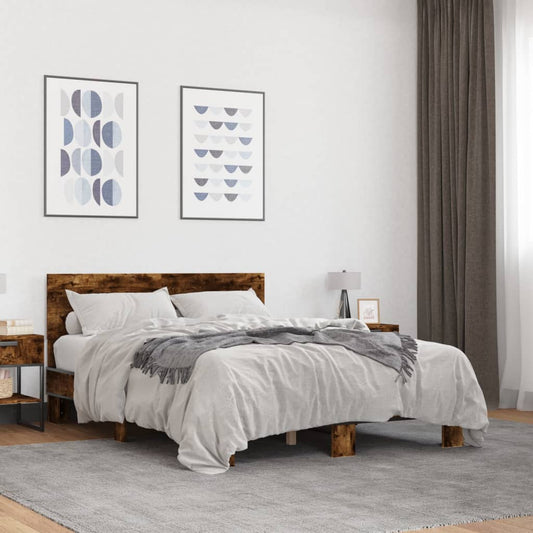 vidaXL Bed Frame | Smoked Oak | Engineered Wood, Metal, Plywood | Double