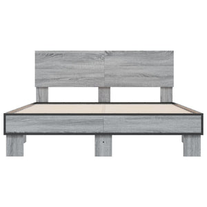 vidaXL Bed Frame Grey Sonoma 120x200 cm Engineered Wood and Metal