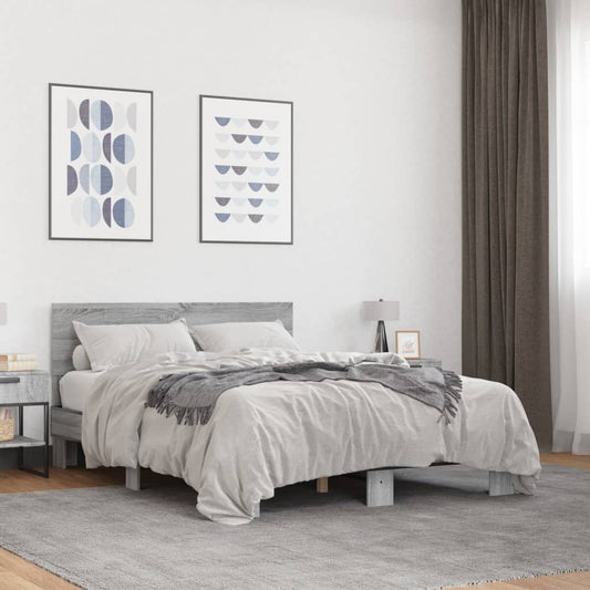vidaXL Bed Frame | Grey Sonoma | Engineered wood, Metal | Double |  Durable