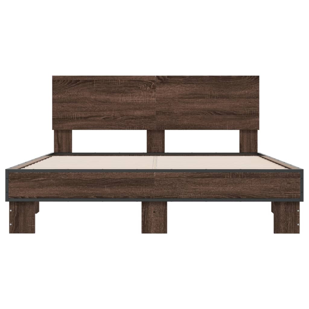 vidaXL Bed Frame | Brown Oak | Engineered wood, metal, plywood | Double