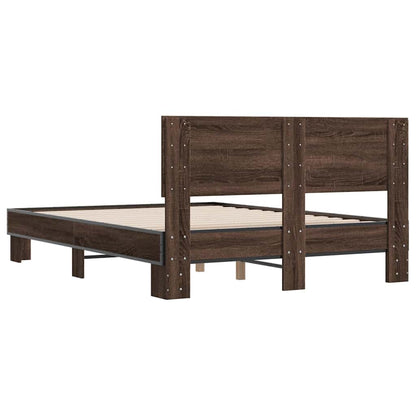 vidaXL Bed Frame | Brown Oak | Engineered wood, metal, plywood | Double