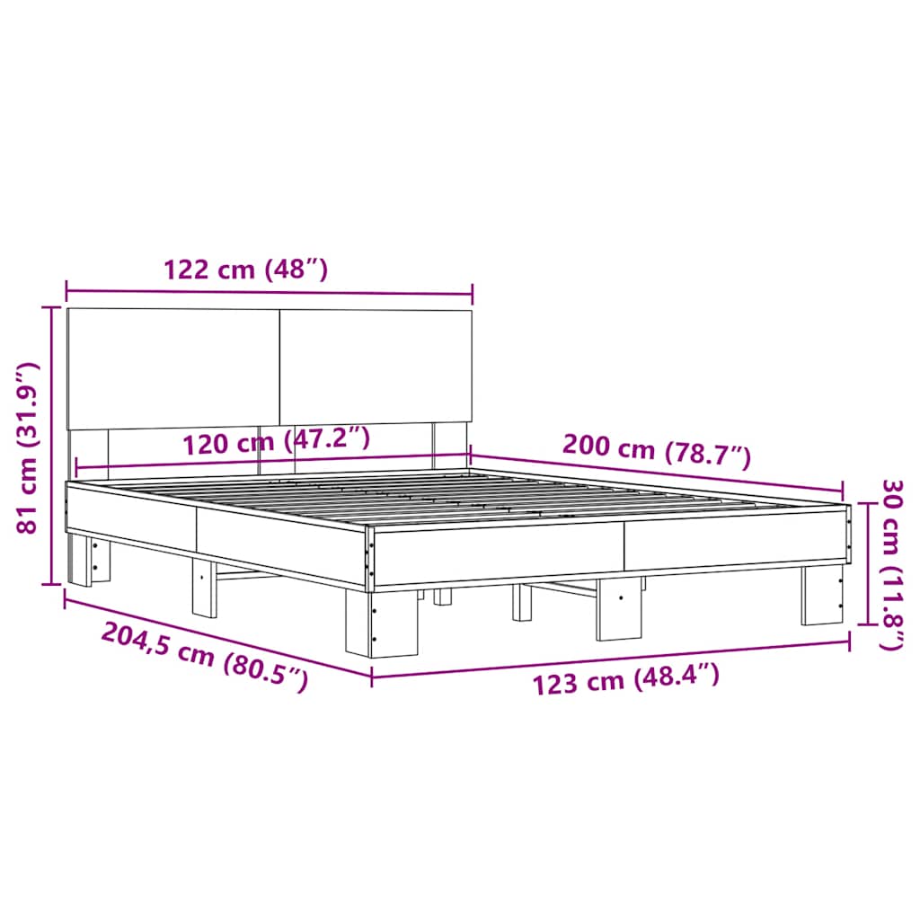 vidaXL Bed Frame | Brown Oak | Engineered wood, metal, plywood | Double