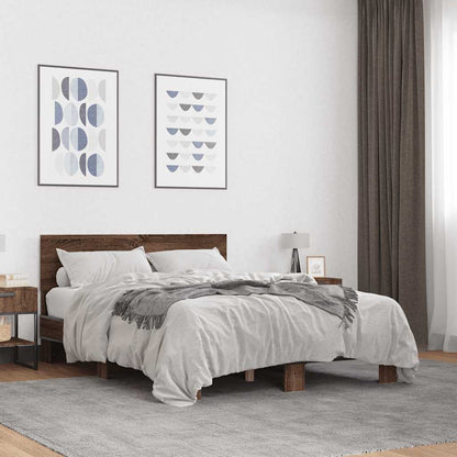 vidaXL Bed Frame | Brown Oak | Engineered wood, metal, plywood | Double