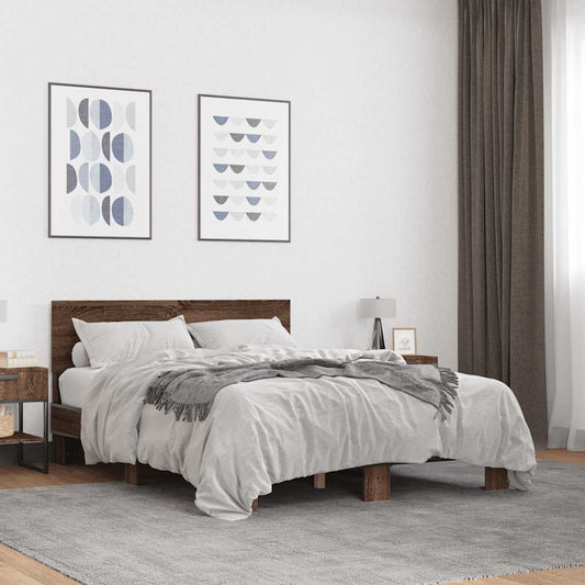 vidaXL Bed Frame | Brown Oak | Engineered wood, metal, plywood | Double
