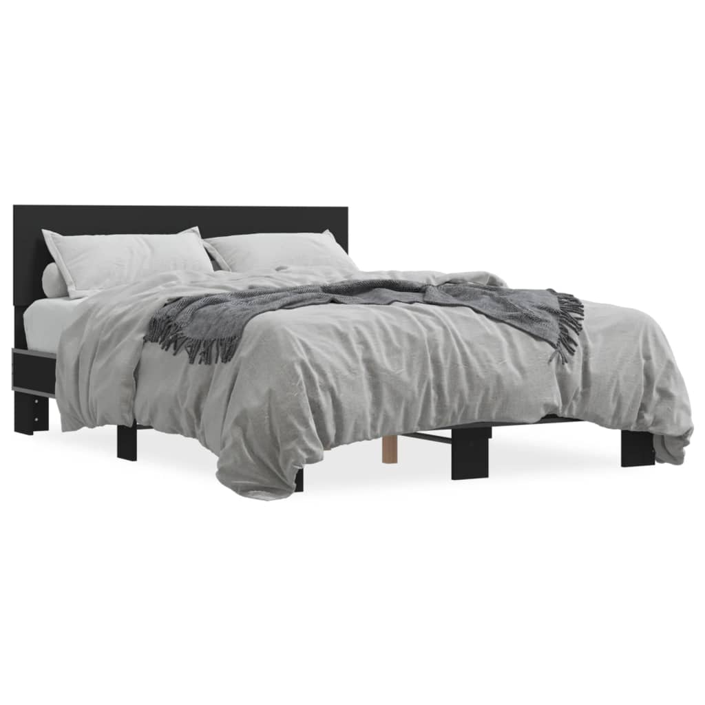 vidaXL Bed Frame Black 120x190 cm Small Double Engineered Wood and Metal