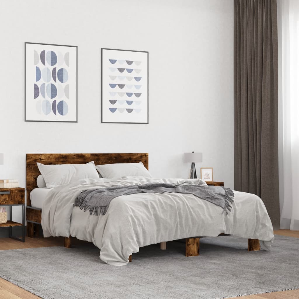 vidaXL Bed Frame | Smoked Oak | Engineered wood, metal | Small Double | Durable