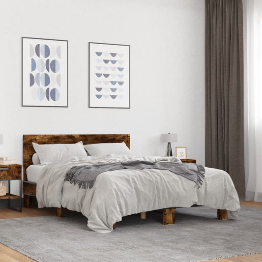 vidaXL Bed Frame | Smoked Oak | Engineered wood, metal | Small Double | Durable