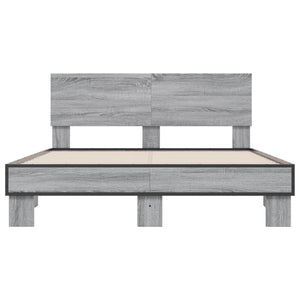 vidaXL Bed Frame Grey Sonoma 120x190 cm Small Double Engineered Wood and Metal