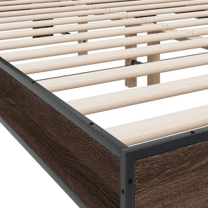 vidaXL Bed Frame Brown Oak 120x190 cm Small Double Engineered Wood and Metal
