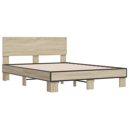 vidaXL Bed Frame | Sonoma oak | Engineered wood, metal, plywood | Double