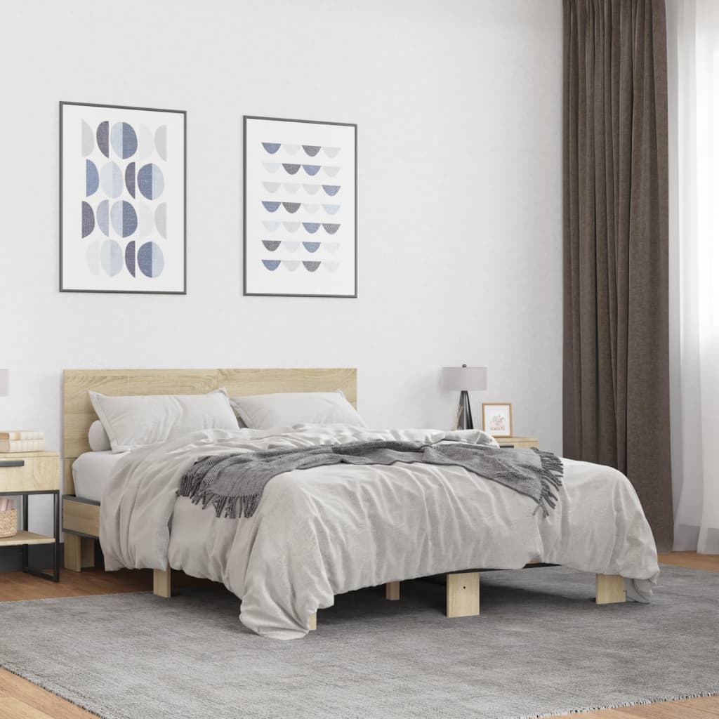 vidaXL Bed Frame | Sonoma oak | Engineered wood, metal, plywood | Double