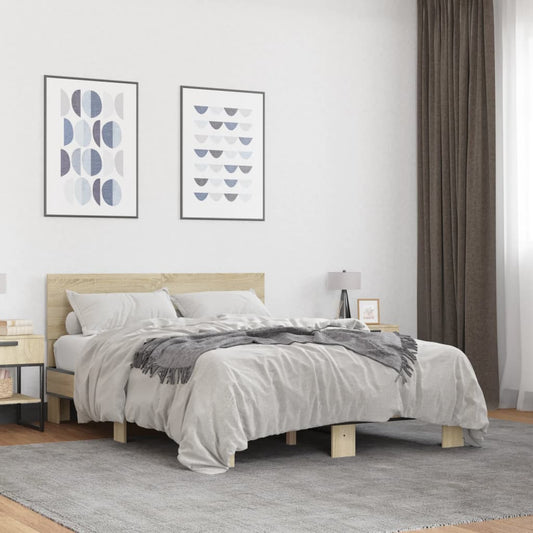 vidaXL Bed Frame | Sonoma oak | Engineered wood, metal, plywood | Double