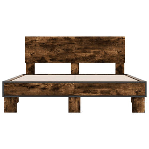 vidaXL Bed Frame Smoked Oak 135x190 cm Double Engineered Wood and Metal